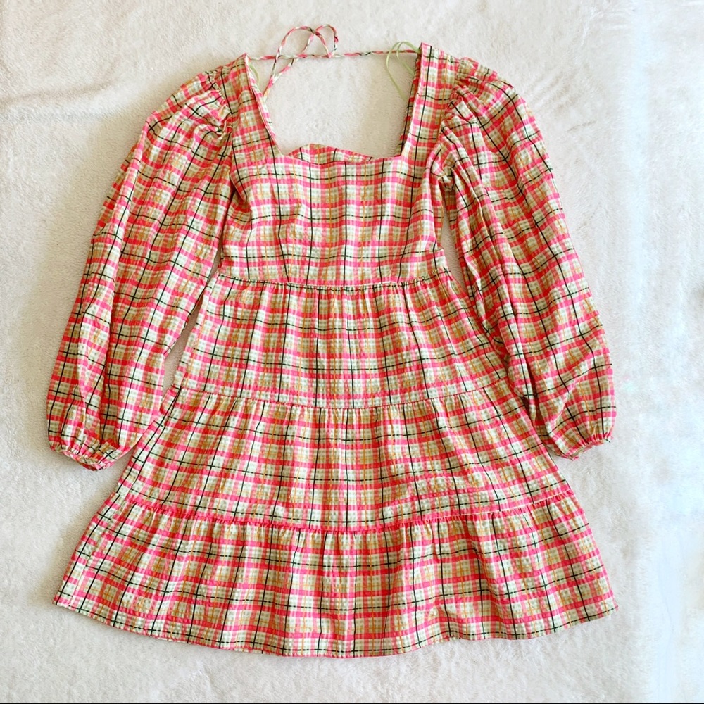 New Topshop Gingham Puff-Sleeve Minidress